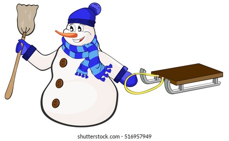 merry Christmas snowman pulling a sled