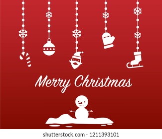 Merry Christmas and Snowman Red Background