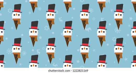 Merry Christmas, Snowman santa claus xmas ice creams seamless pattern, Cartoon illustration background repeat wallpaper.