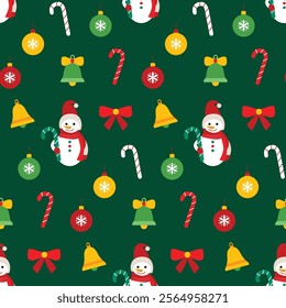 Merry Christmas Snowman Seamless Pattern. Vector Illustration of Happy New Year Holiday Background. Winter Seasonal Greetings. Flat Style.