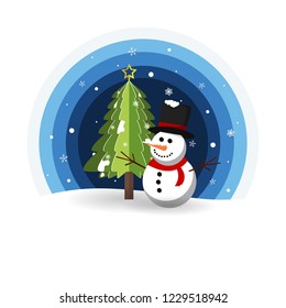 Merry christmas with Snowman at snow. Brochure, Card, Banner Vector illustration