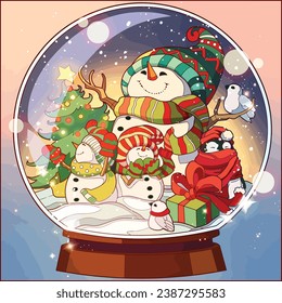 Merry Christmas Snowman snow globe cartoon