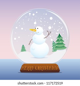 Merry Christmas snowman in a snowglobe vector illustration