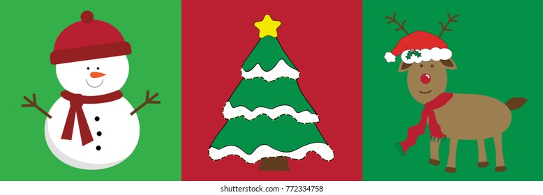 Merry Christmas Snowman Tree Reindeer
