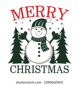 merry christmas with snowman t-shirt design This design is perfect for t-shirts, posters, cards, mugs and more. vector in the form of eps and editable layers
