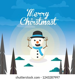 Merry Christmas with Snowman Vector