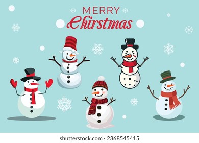 Merry Christmas Snowman Vector Collection, Greetings card, flyer, Christmas cover, banner 