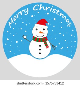 Merry Christmas. Merry Snowman Wishes Merry Christmas, New Year, Christmas Illustration, Snowfall, Postcard Idea. Vector