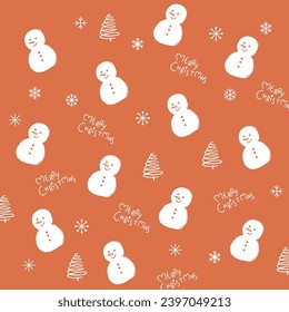 Merry Christmas snowman wrapping gifts vector illustration on Christmas tree background.