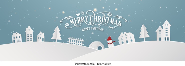 Merry Christmas snowy town day night and happy new year blue Xmas festival end year party silhouette. decoration greeting card abstract wallpaper background. Graphic design vector