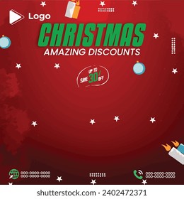 Merry christmas social media banner or instagram post template | Realistic christmas season celebration with instagram stories instagram and facebook story template | Merry christmas theme banner