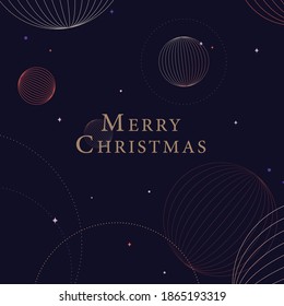 Merry Christmas social media post layout. Season's greeting card design with geometric space style illustration. Purple Christmas card.