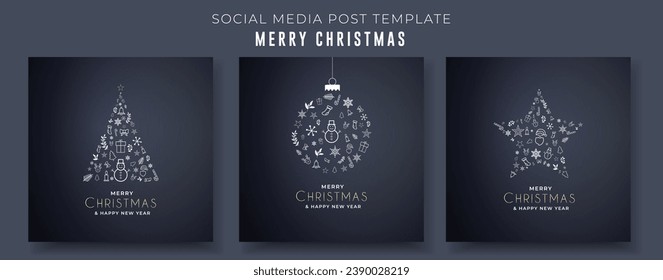 Merry Christmas Social Media Post Template Collection. Minimal and Luxury Christmas Post Collection