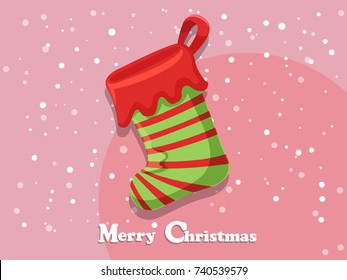 Merry Christmas sock isolated on background. Happy New Year and decoration element. Vector illustration.