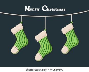 Merry Christmas sock isolated on background. Happy New Year and decoration element. Vector illustration.