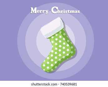 Merry Christmas sock isolated on background. Happy New Year and decoration element. Vector illustration.