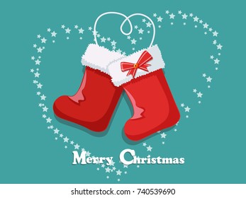 Merry Christmas sock isolated on background. Happy New Year and decoration element. Vector illustration.