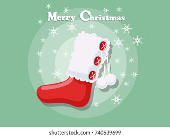 Merry Christmas sock isolated on background. Happy New Year and decoration element. Vector illustration.