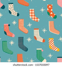 Merry Christmas socks pattern in vector.