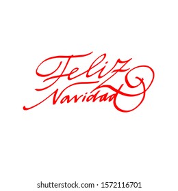 merry Christmas in Spanish. Calligraphy, lettering. Vector red inscription on Christmas holiday. For banner, flyer, poster, greeting card