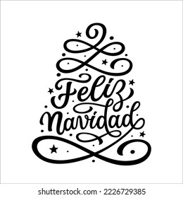 Merry Christmas in spanish. Hand lettering text isolated on white background. Vector typography for posters, banners, cards, Christmas decorations