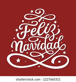 Merry Christmas  in spanish. Hand lettering text on red background. Vector typography for posters, banners, cards, Christmas decorations