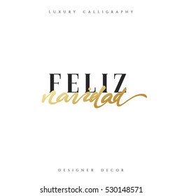 Merry Christmas. Spanish inscription. Feliz Navidad. Beautiful text calligraphy handmade. Xmas holidays poster and greeting card.