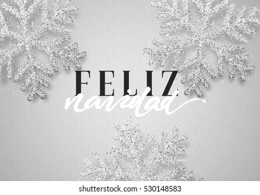 Merry Christmas. Spanish inscription. Feliz Navidad. Beautiful text calligraphy handmade. Xmas holidays poster and greeting card.