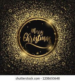 Merry Christmas sparklers in shape of Christmas wreath on black background. Object, Symbol and elements, vector illustration