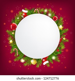 Burbuja del discurso navideño con fondo rojo oscuro con malla gradiente, ilustración vectorial