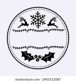 Merry Christmas Split Family Monogram round sign Illustration