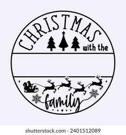 Señal redonda de Monograma de Feliz Navidad Dividida Familia Ilustración