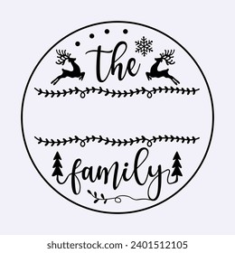 Merry Christmas Split Family Monogram round sign Illustration
