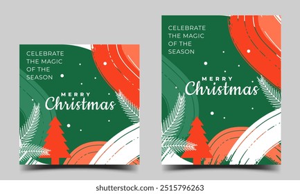 Merry Christmas square banner with abstract line element. Usable for social media post, story, card, cover, poster, banner, flyer