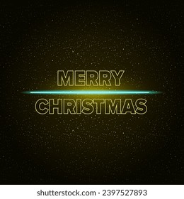Merry Christmas square banner with neon greeting text and night stars and lights. Merry Christmas flyer, card or invitation with starry space and text