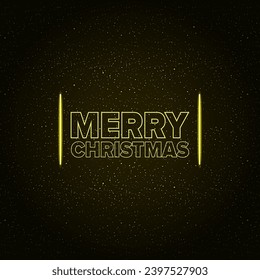 Merry Christmas square banner with neon greeting text and night stars and lights. Merry Christmas flyer, card or invitation with starry space and text