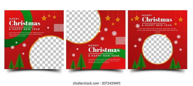 Merry Christmas Square Banner Template Design Collections. Modern Banner With Place For The Photo. Usable For Social Media Post, Greeting Card, Banner, And Web.