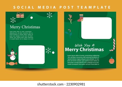 Merry Christmas square banner template design collections. Modern banner with place for the photo. Usable for social media post, greeting card, banner, and web