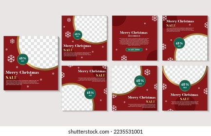 Merry Christmas square banner template design collections. Modern banner with place for the photo. Usable for social media post, greeting card, banner, and web.
