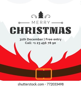 Merry Christmas square social media banner. Cartoon Santa's beard 