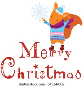 Merry Christmas squirrel with snowflake background