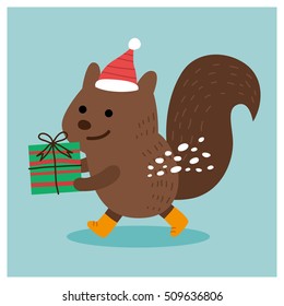 merry christmas squirrel. vector illustration