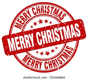 Merry Christmas. Stamp. Red Round Grunge Vintage Merry Christmas Sign