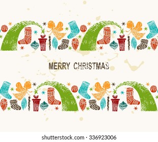 Merry Christmas stamp. Vector art Christmas card