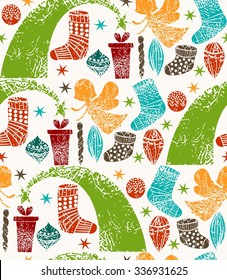 Merry Christmas stamp. Vector seamless pattern background. 