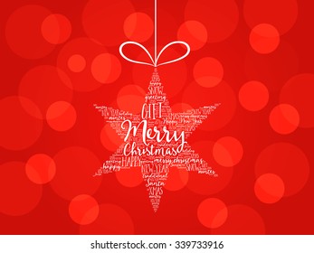 Merry Christmas. Christmas star word cloud, holidays lettering collage