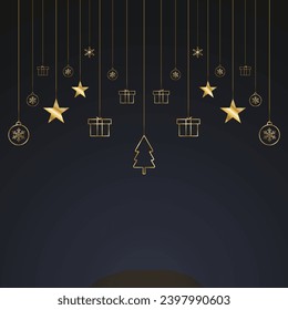  Merry Christmas with  stars and gift box with tree and balls