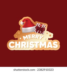 Merry Christmas Sticker Label with Gold Border