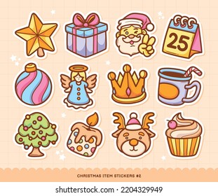 Merry Christmas Stickers Doodle Color Vector Collection 