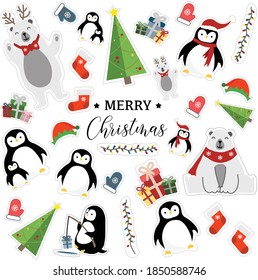 Merry Christmas stickers vector drawings set